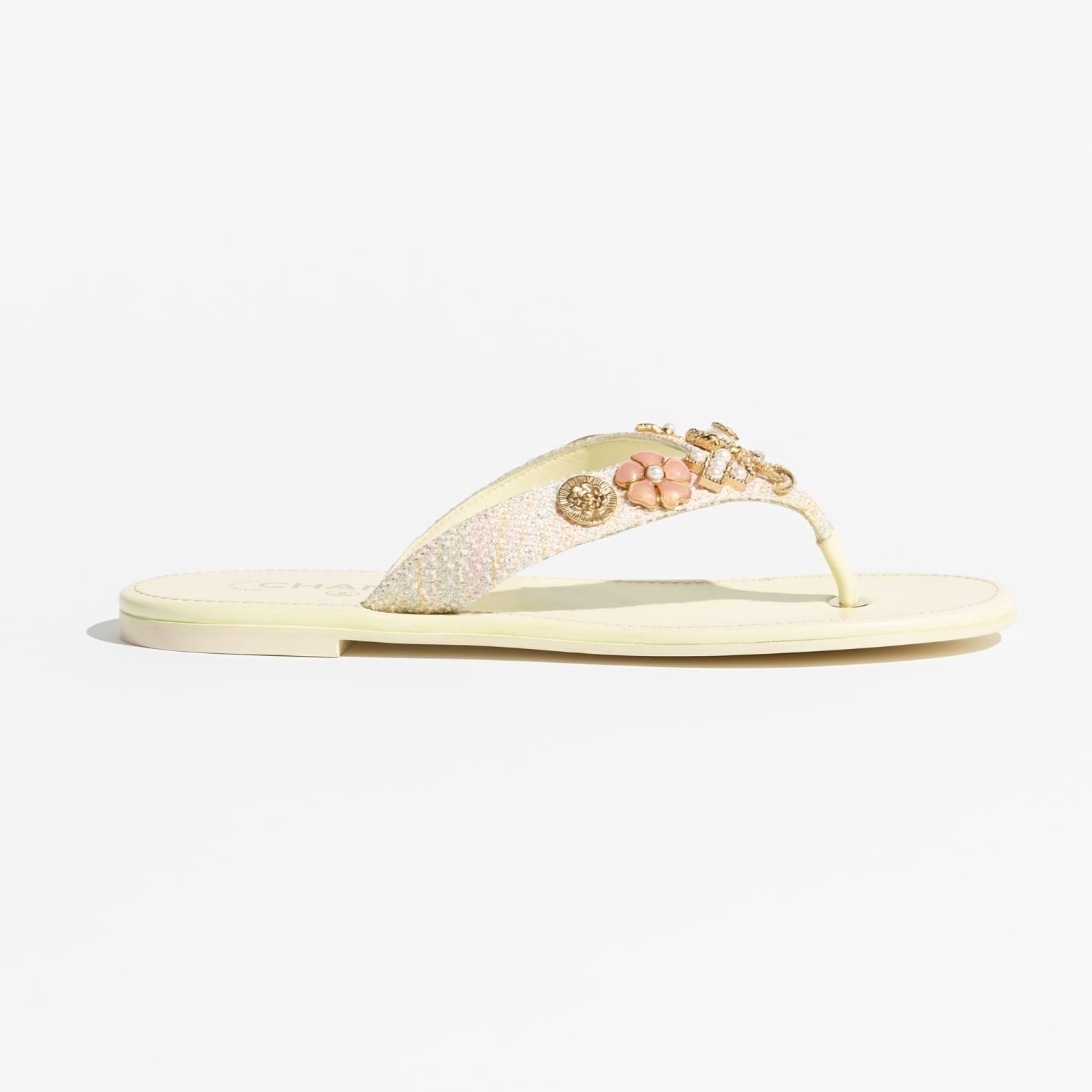 Ch**el Tweed Thongs Light Yellow For Women G46304-B19715-NAEPP