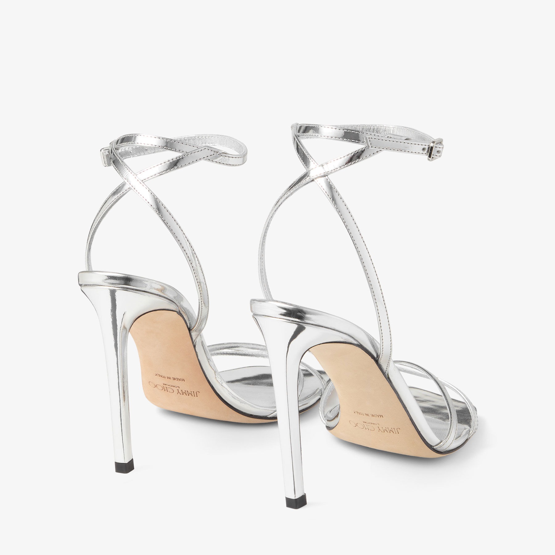 J1m*y Ch00 Metz 100 Metal Leather Sandal Silver For Women METZ100QUI