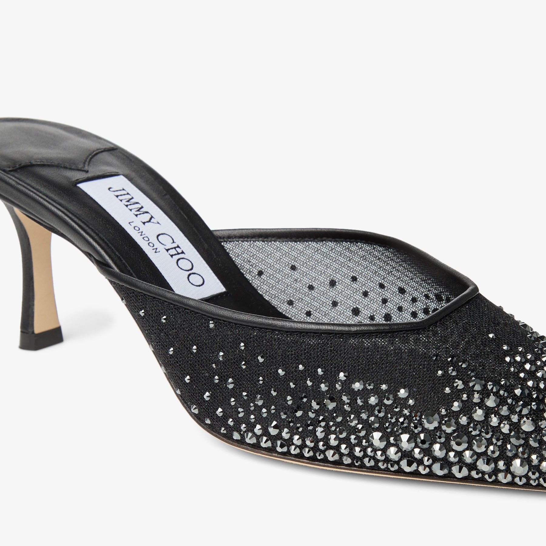 J1m*y Ch00 Vivi 65 Crystal Mesh Mules Black For Women VIVI65NYT