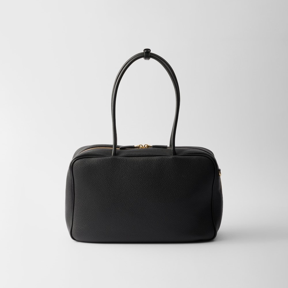 Pra*a Large Leather Top-Handle Bag Black For Men 13.4in/34cm 1BB128_2DKV_F0632_V_ONO