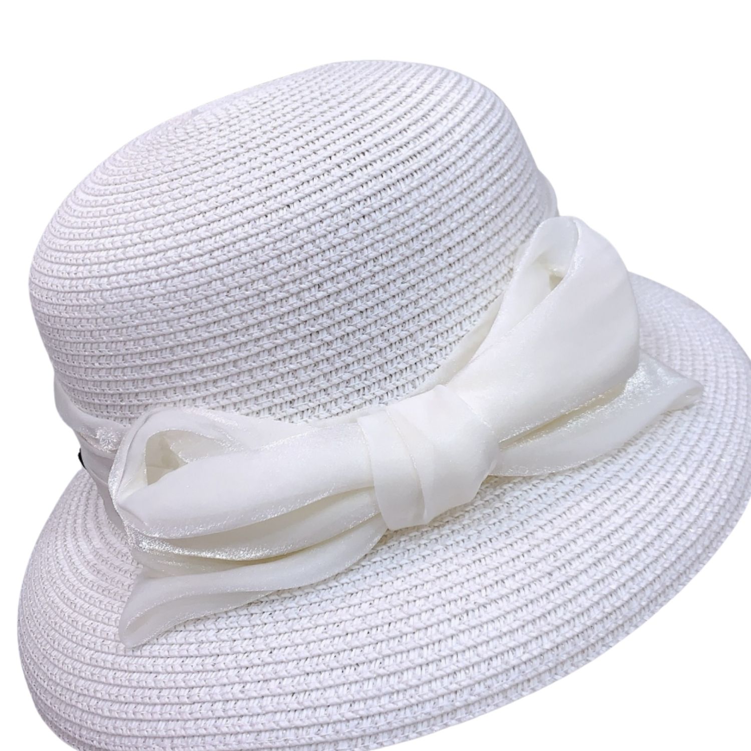 Ce1i*e Straw Hat With Satin Ribbon Bow White For Women 58cm/22.8in