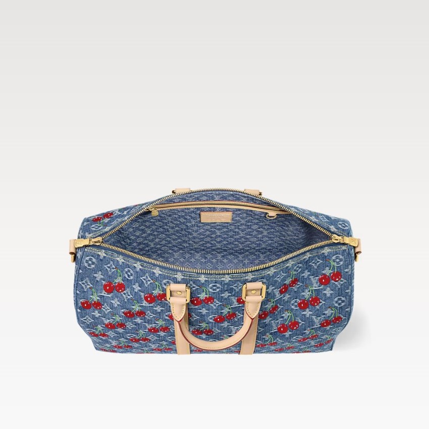 [True-to-ORIGINAL] L0vis Vvtt0n LV x TM Keepall Bandoulière 45 Cherry Denim 17.7in/45 cm M13875