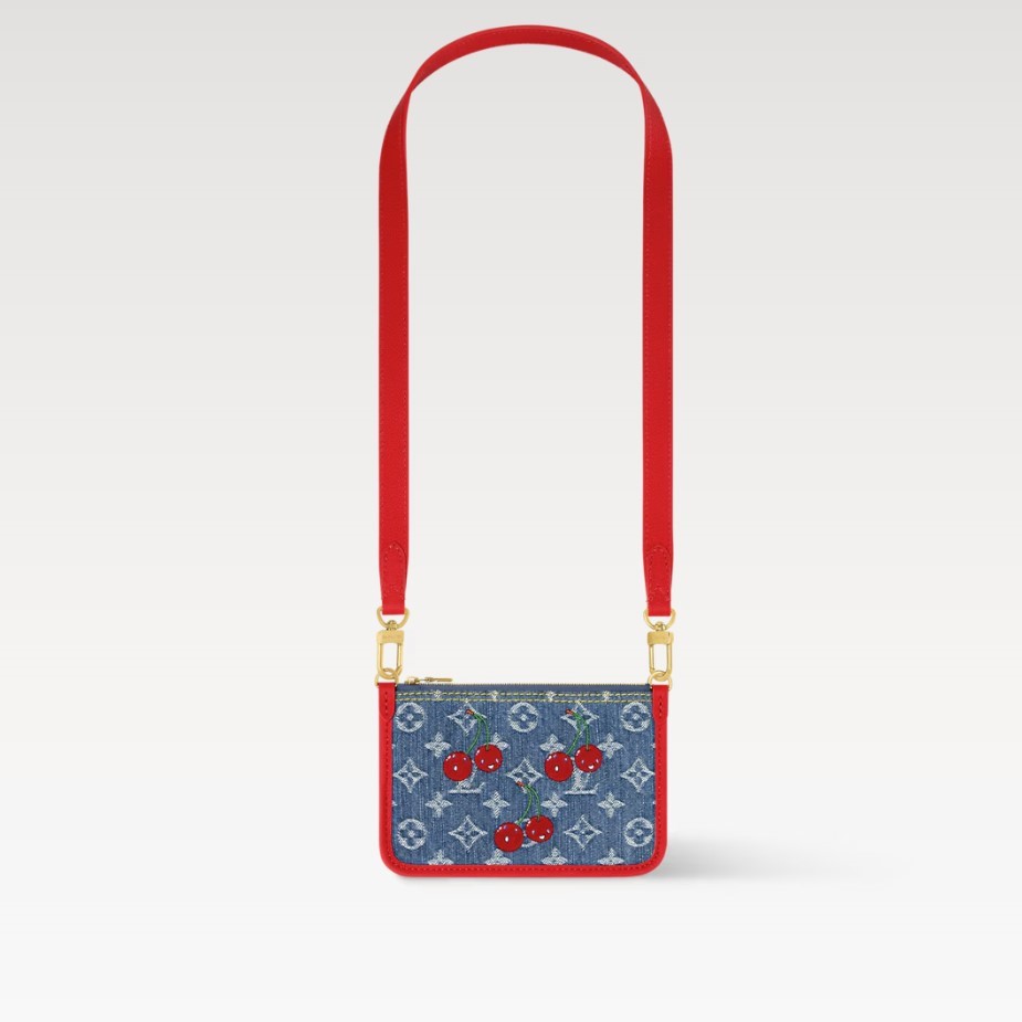 [True-to-ORIGINAL] L0vis Vvtt0n LV x TM Neverfull Inside Out BB Cherry Denim For Women 10.4in/26cm M14997