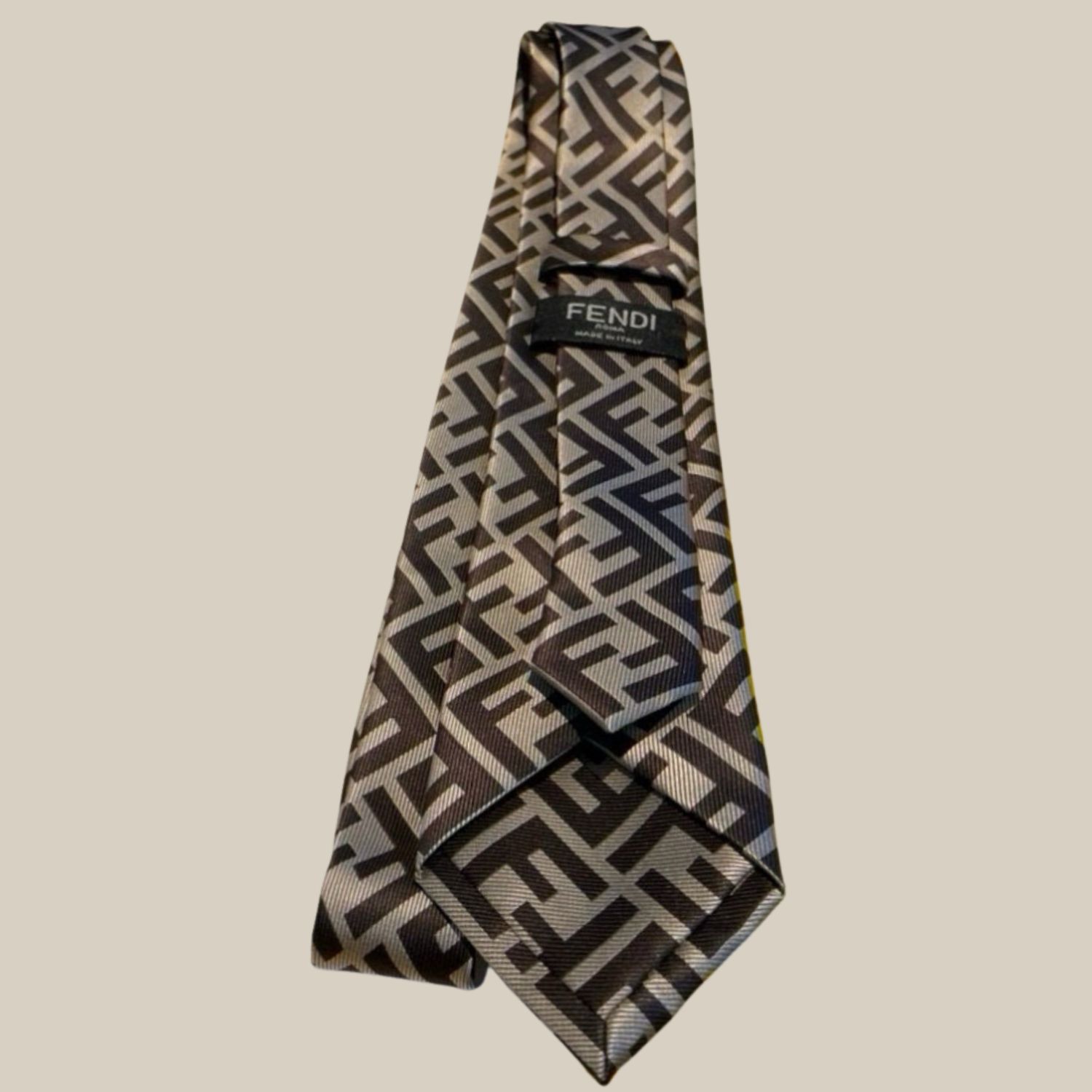 F**di FF Logo Silk Tie in Beige And Dark Brown For Men