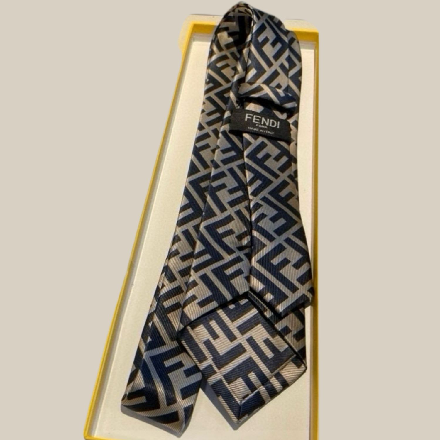 F**di FF Logo Silk Tie in Navy and Beige For Men