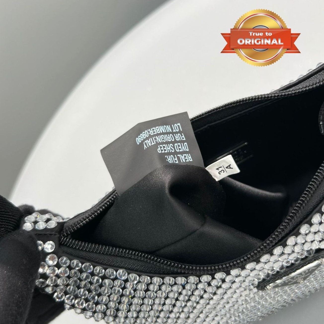 [True-to-ORIGINAL] Pra*a Satin Mini-Bag With Crystals Silver For Women 8.6in/22cm 1BC515_2AWL_F0T7O_V_OOO