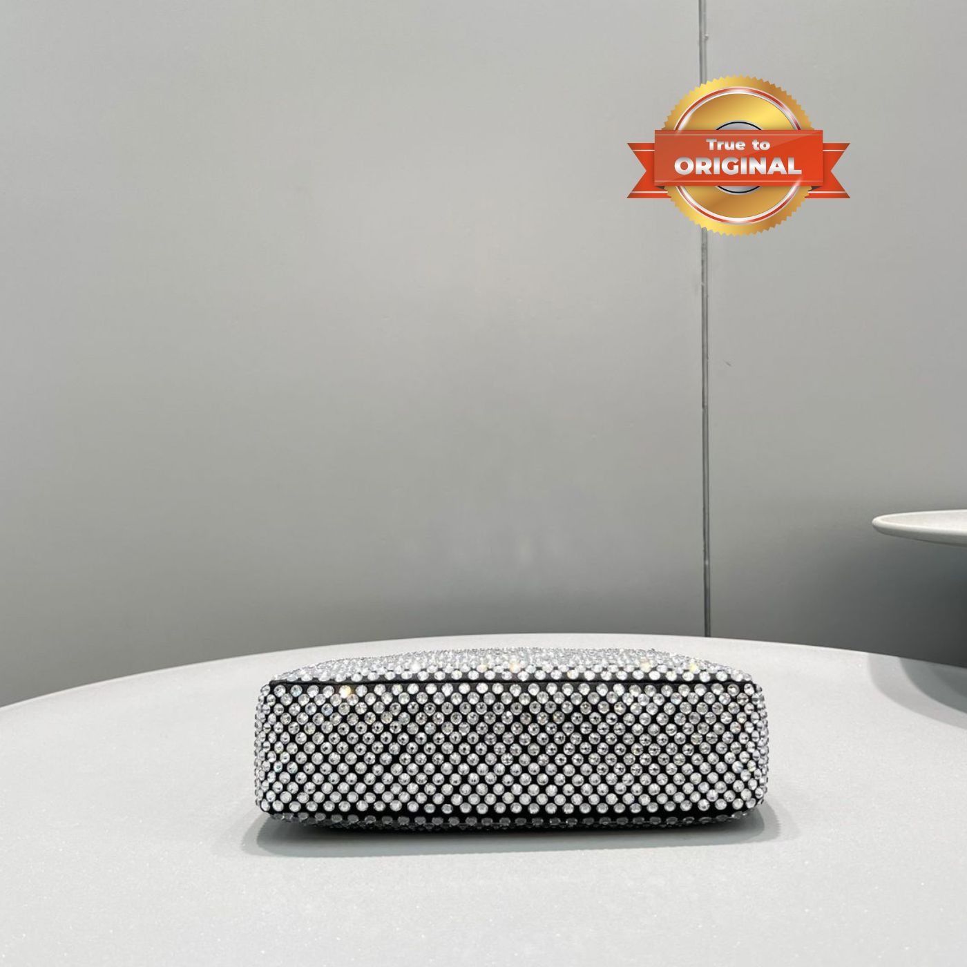 [True-to-ORIGINAL] Pra*a Satin Mini-Bag With Crystals Silver For Women 8.6in/22cm 1BC515_2AWL_F0T7O_V_OOO