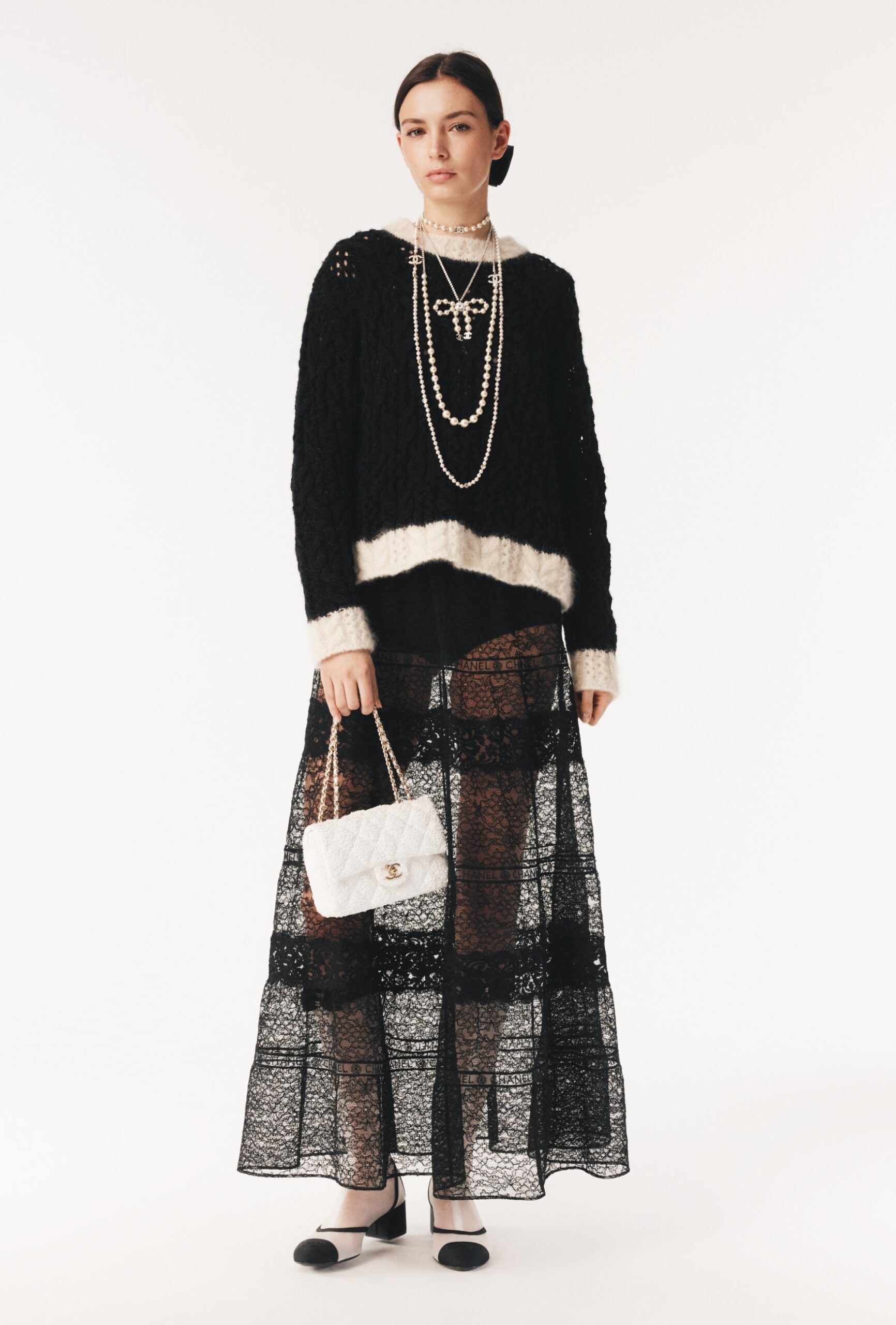 Ch**el Long Necklace Gold Pearly White & Crystal For Women – ABG258-B21749-U3282