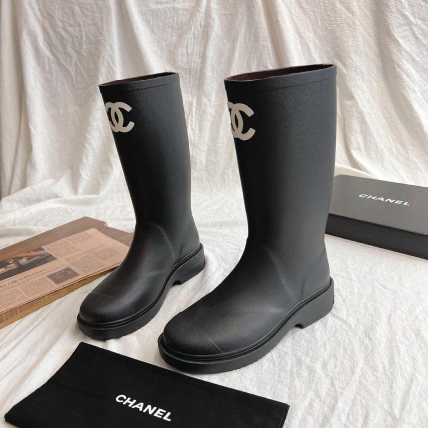 Ch**el Rubber Boots Black For Women
