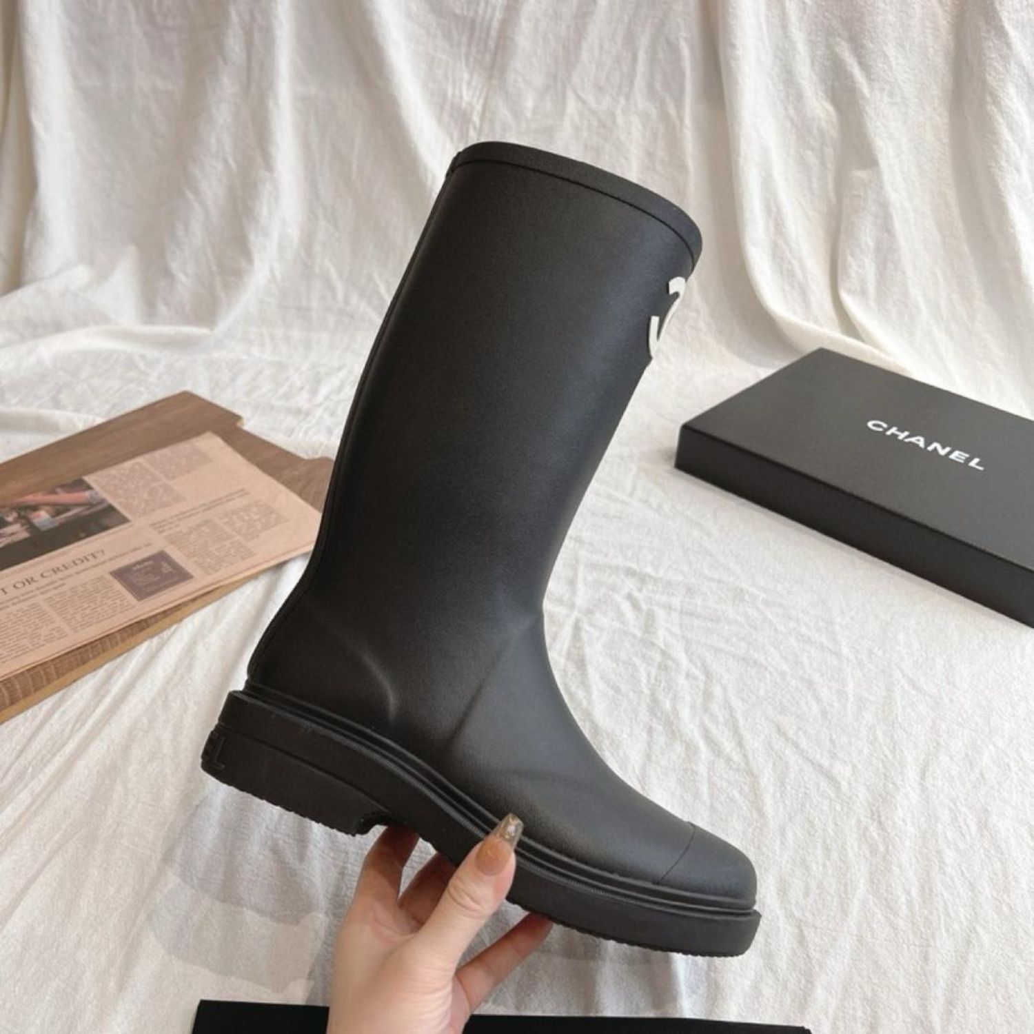 Ch**el Rubber Boots Black For Women