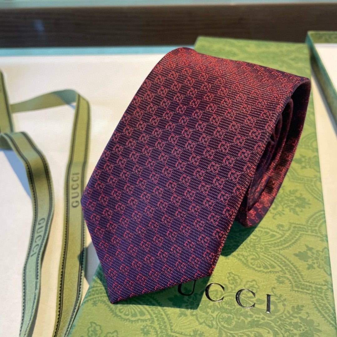Gvc*1 Monogram Interlocking G Jacquard Burgundy Tie For Men