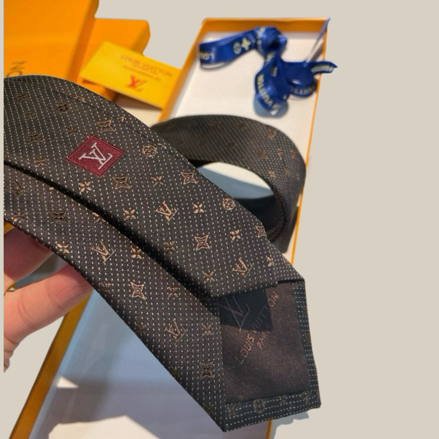 L0vis Vvtt0n Signature Monogram Silk Tie Deep Brown For Men