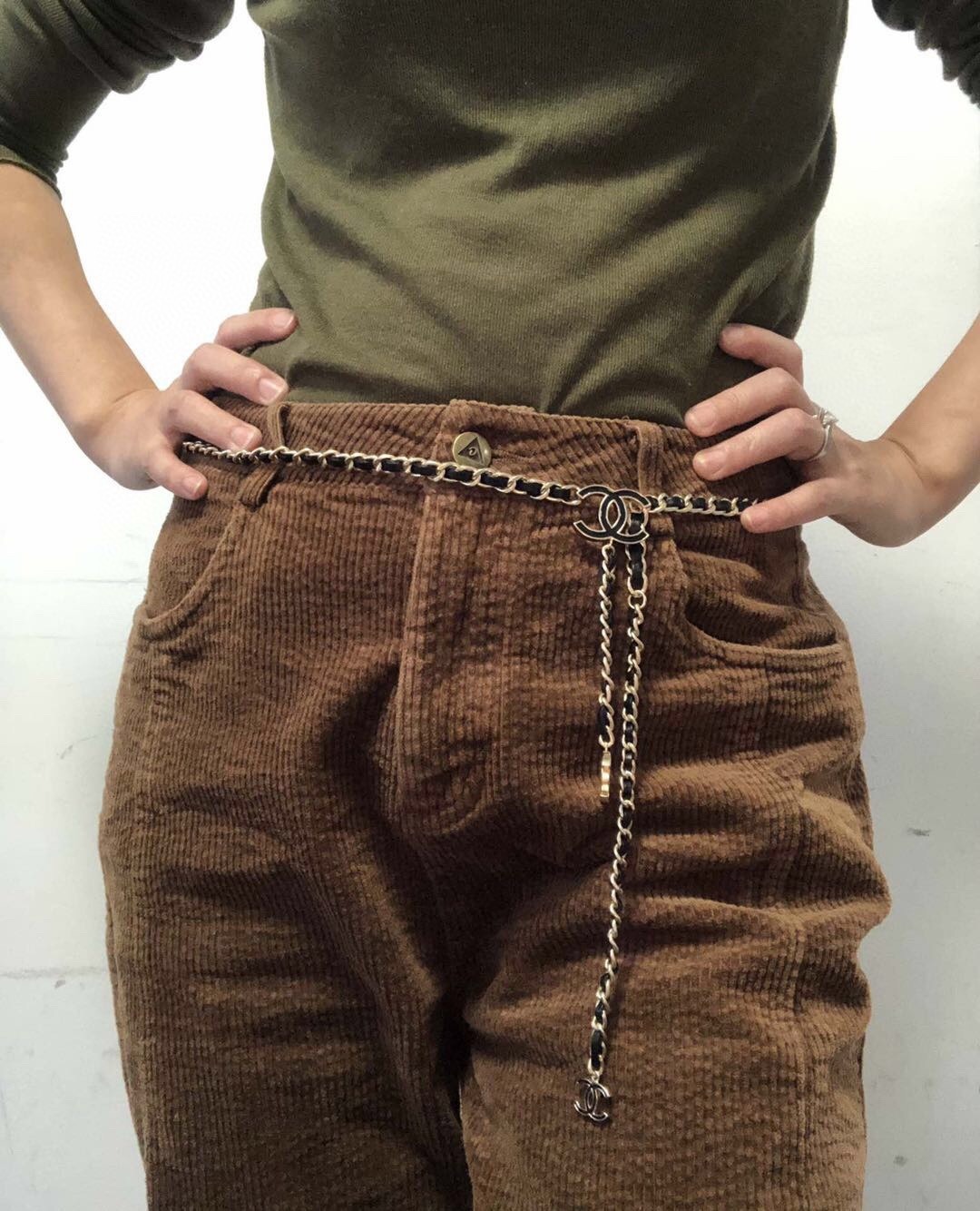 Ch**el CC Logo Chain Belt Black For Women