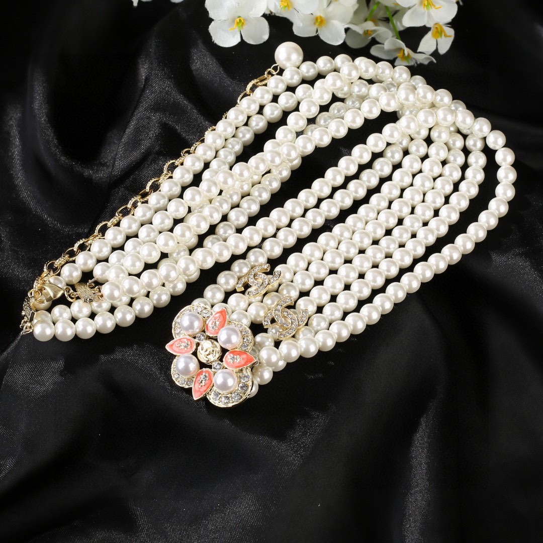 Ch**el Triple-Strand Pearl & Floral Gold-Toned For Women