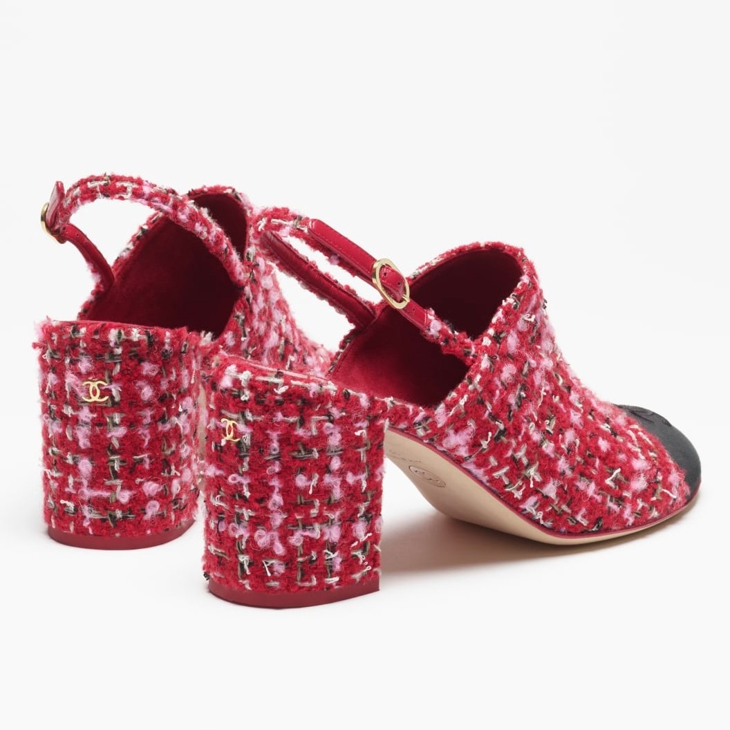Ch**el Tweed Slingbacks Red For Women G46865-B22421-U4536