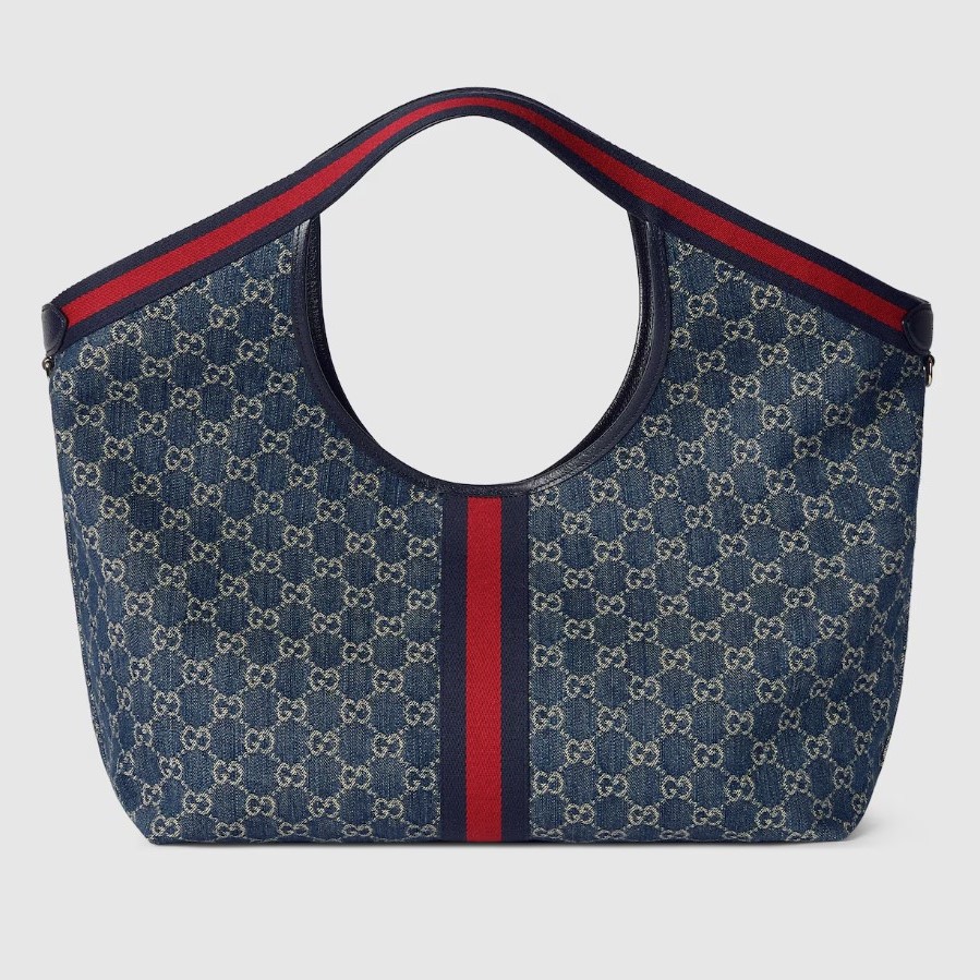 [True-to-ORIGINAL] Gvc*1 Giglio Large Tote Bag Blue And White GG Denim For Women 23.6in/60cm ‎853971 FAFFQ 8864