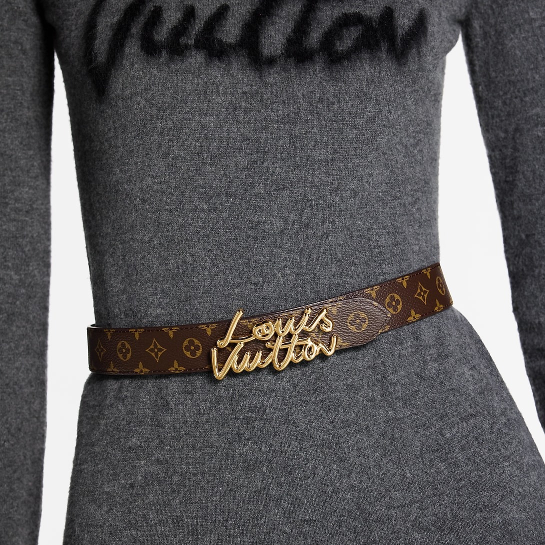 L0vis Vvtt0n LV Script 30mm Belt Black Monogram For Women -M4472V
