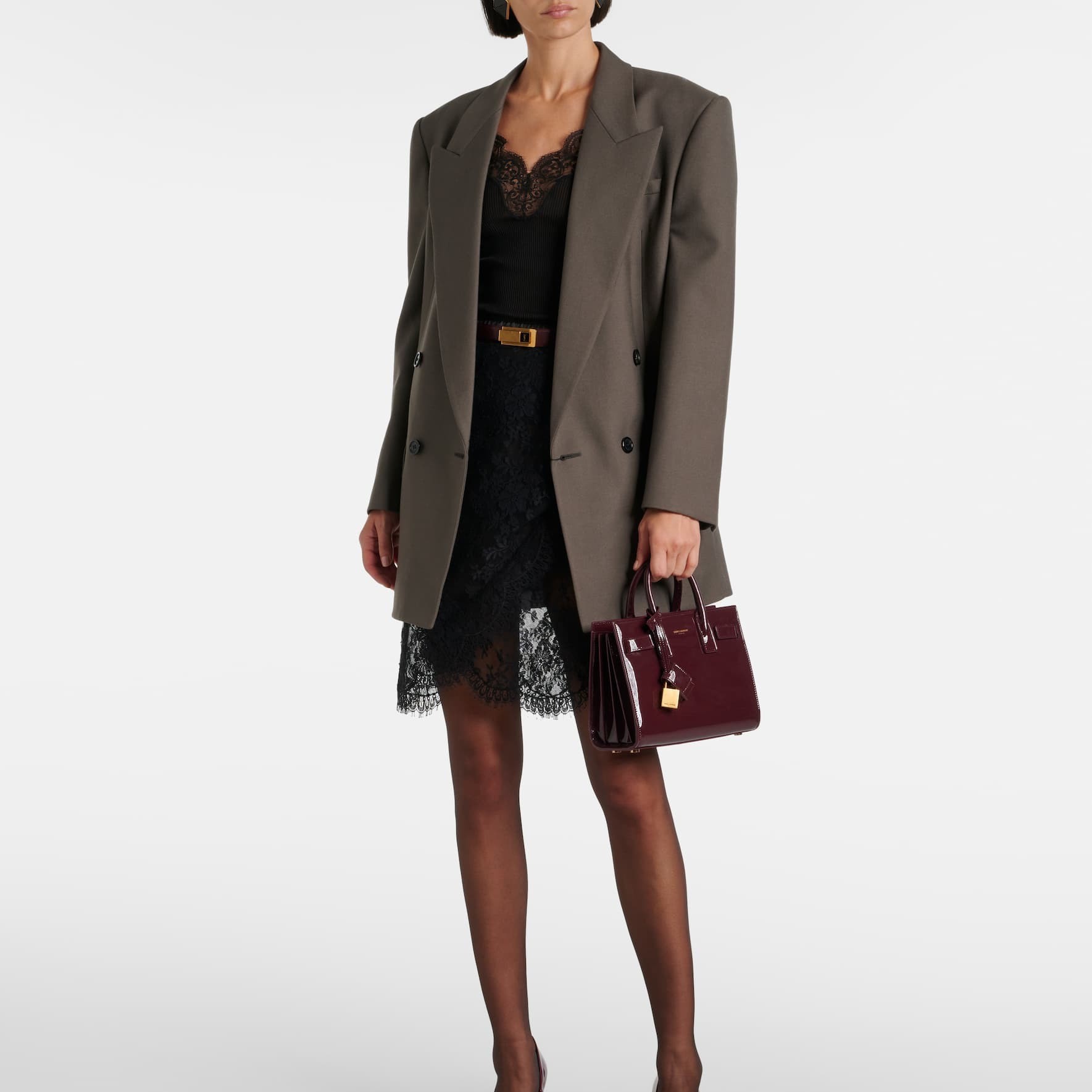 [True-to-ORIGINAL] Sa1nt Lau*nt Sac De Jour Dark Red Wine For Women 22cm/8.7in 398711B870W6413