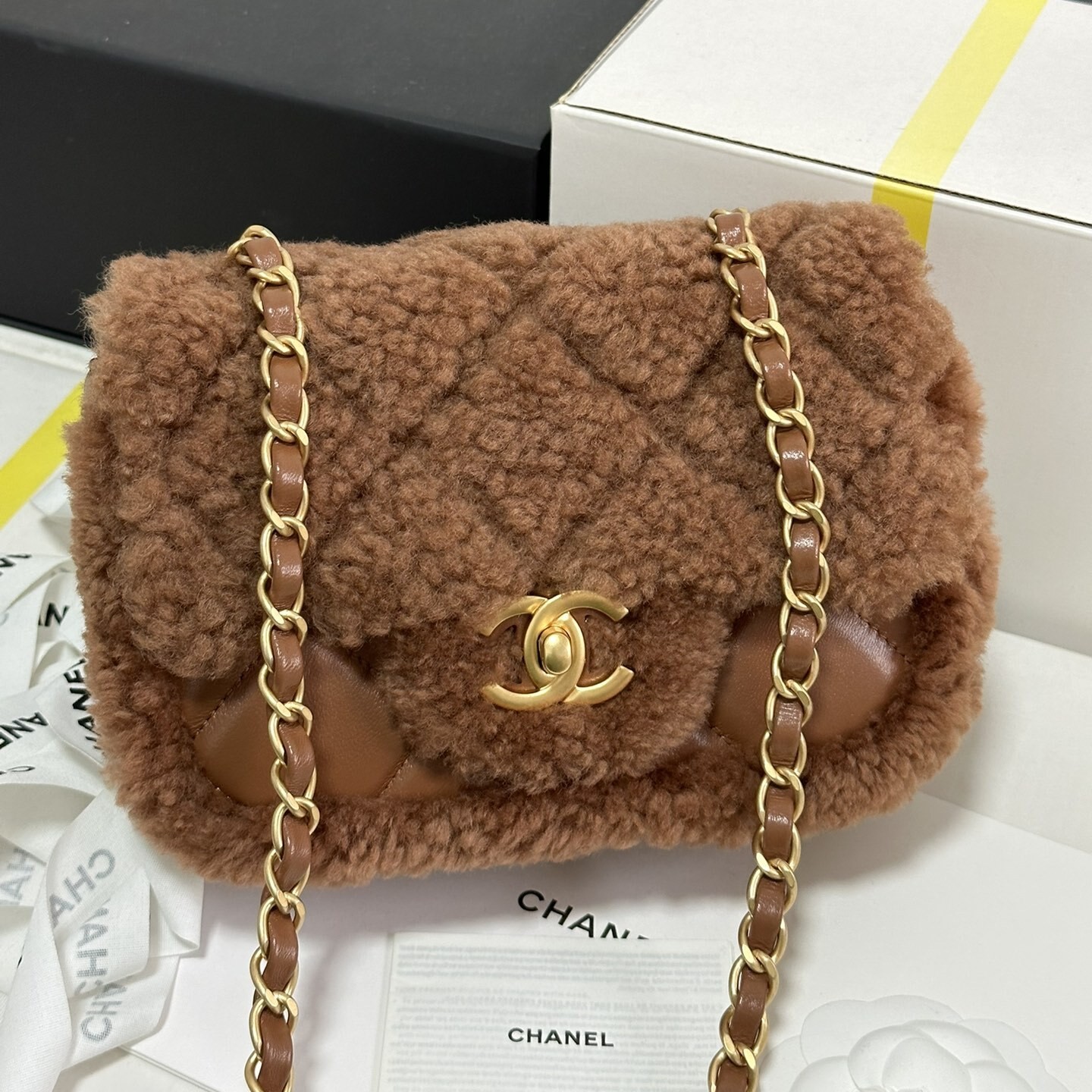 [True-to-ORIGINAL] Ch**el Mini Flap Bag Shearling Dark Brown For Women 7.1in/18cm