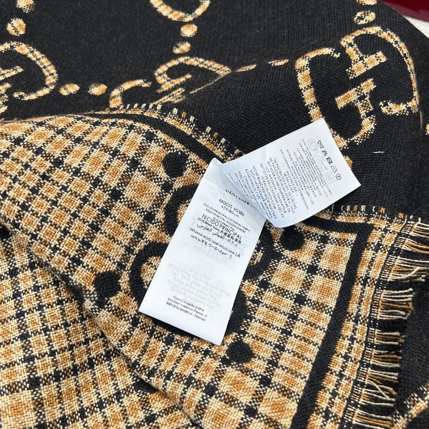 Gvc*1 Check GG Scarf Black And Beige 70.8in/180cm ‎660025 4G386 1079