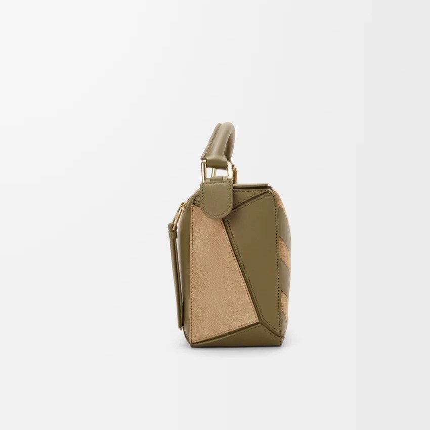 L0ew* Small Puzzle Bag Olive Suede For Women 9.4in/24cm A510S21XCE