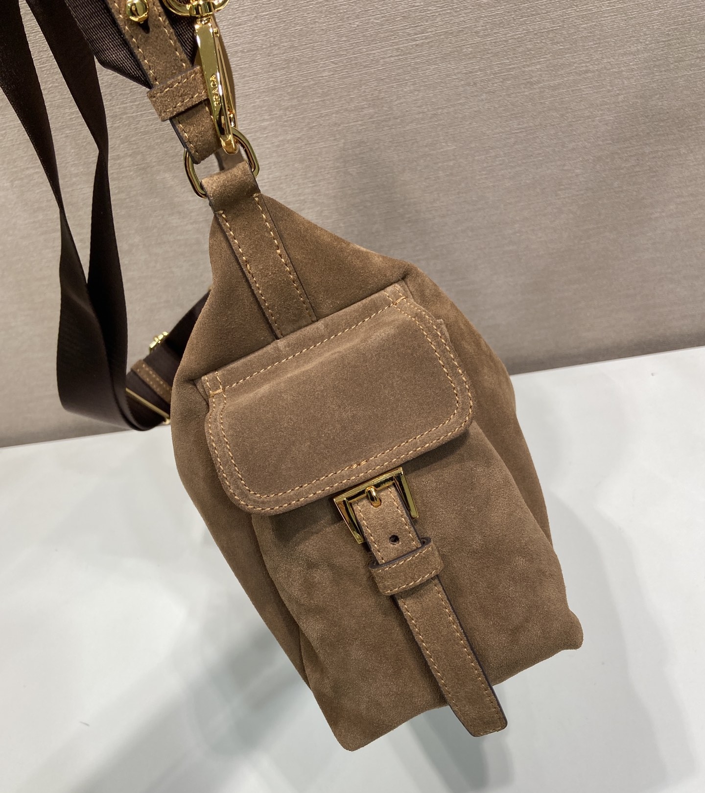 [True-to-ORIGINAL] Pra*a Explore Large Suede Bag Cocoa Brown For Women 32cm/12.6in 1BC264_008_F0324_V_NOO