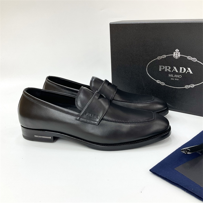 Pra*a Leather Loafers Black For Men