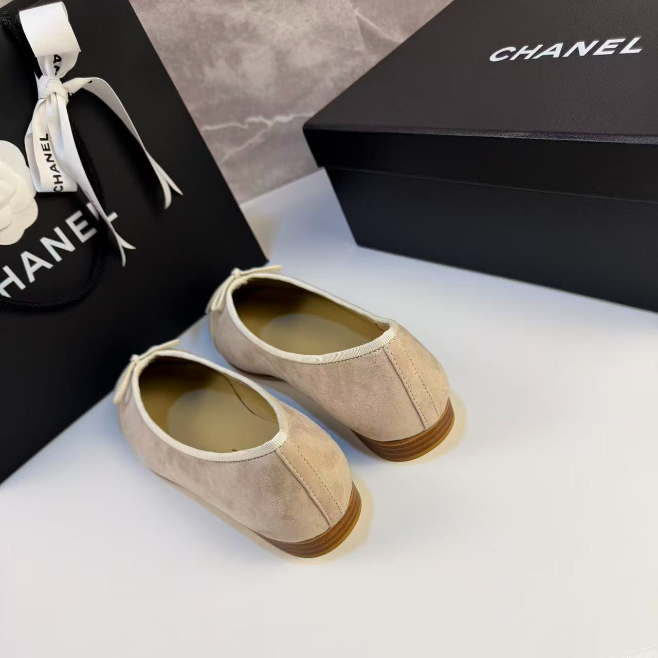 Ch**el Ballet Flats Suede Cream For Women