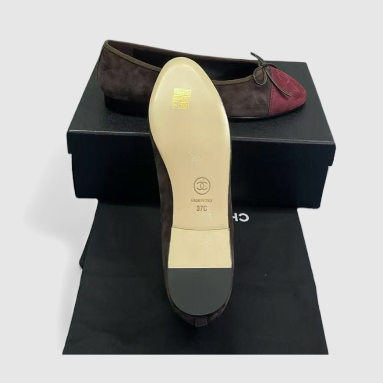 Ch**el Ballet Flats Suede Dark Brown/Burgundy For Women