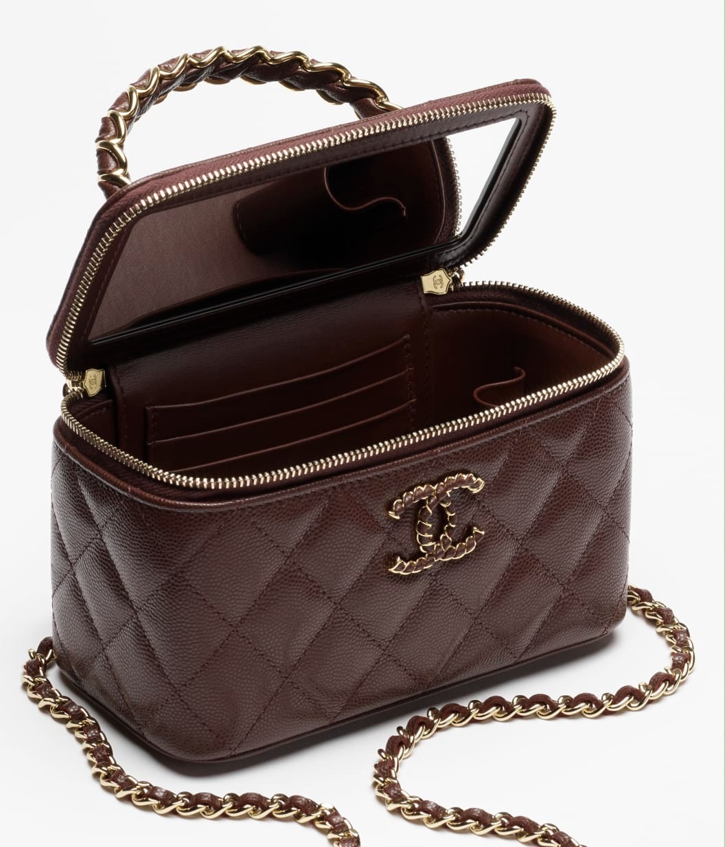 [True-to-ORIGINAL] Ch**el Long Vanity With Chain Dark Brown For Women 6.7in/17cm‎ AP4872-B22044-U3661