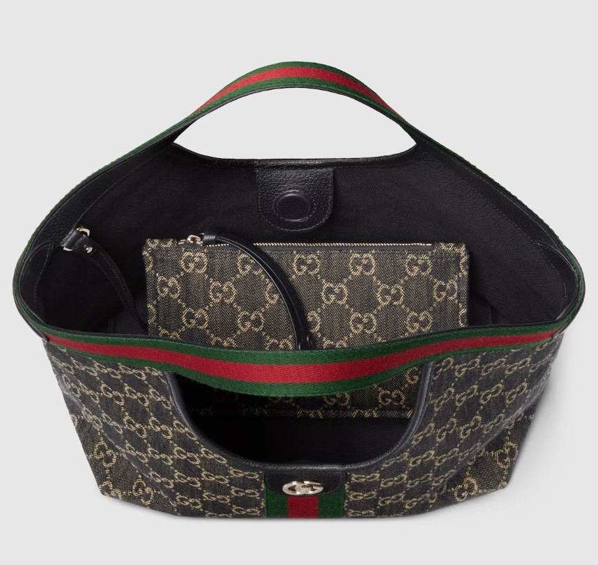 [True-to-ORIGINAL] Gvc*1 Giglio Small Tote Bag Black And White GG Denim For Women 9.8in/25cm ‎860845 FAFYU 1155