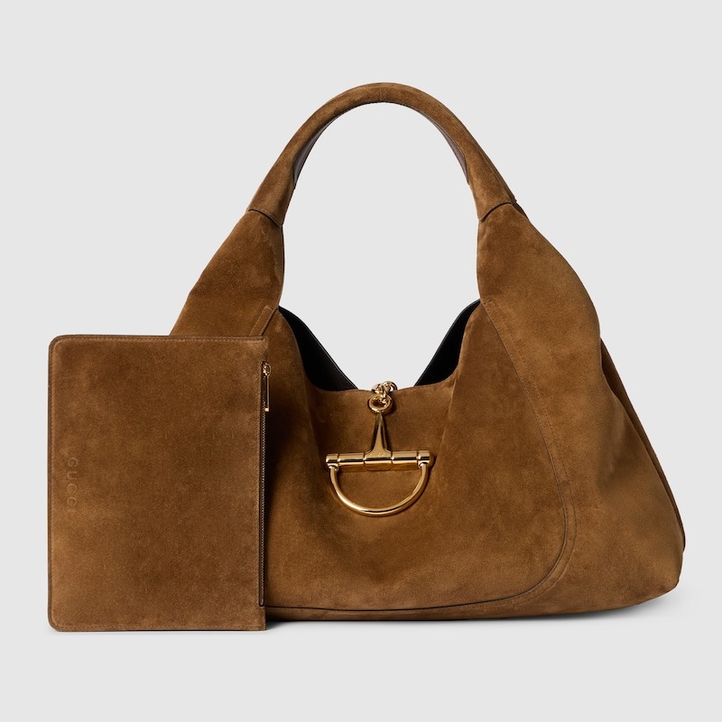 [True-to-ORIGINAL] Gvc*1 Softbit Maxi Shoulder Bag Brown Suede For Women 18.1in/46cm 837466 AAFLB 2118