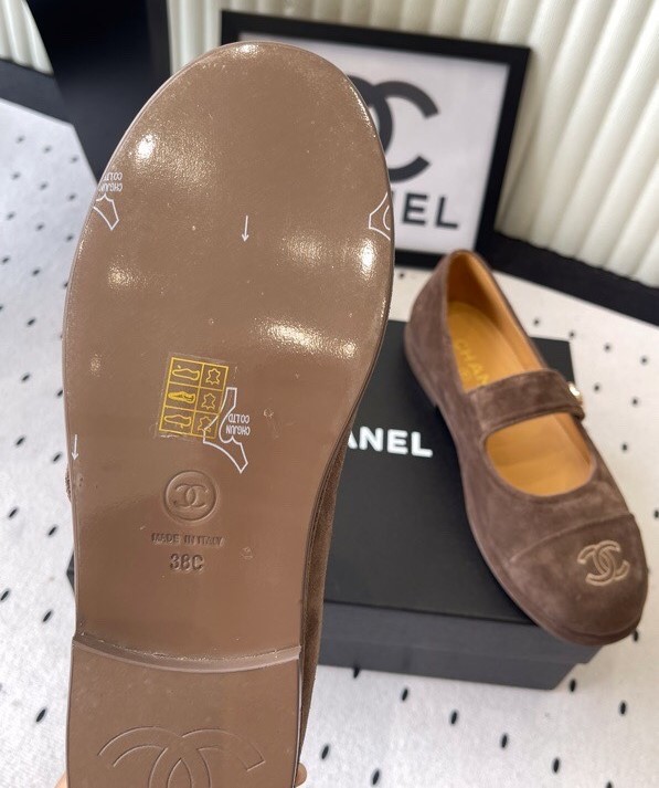 Ch**el Mary Jane Flats Brown Suede For Women
