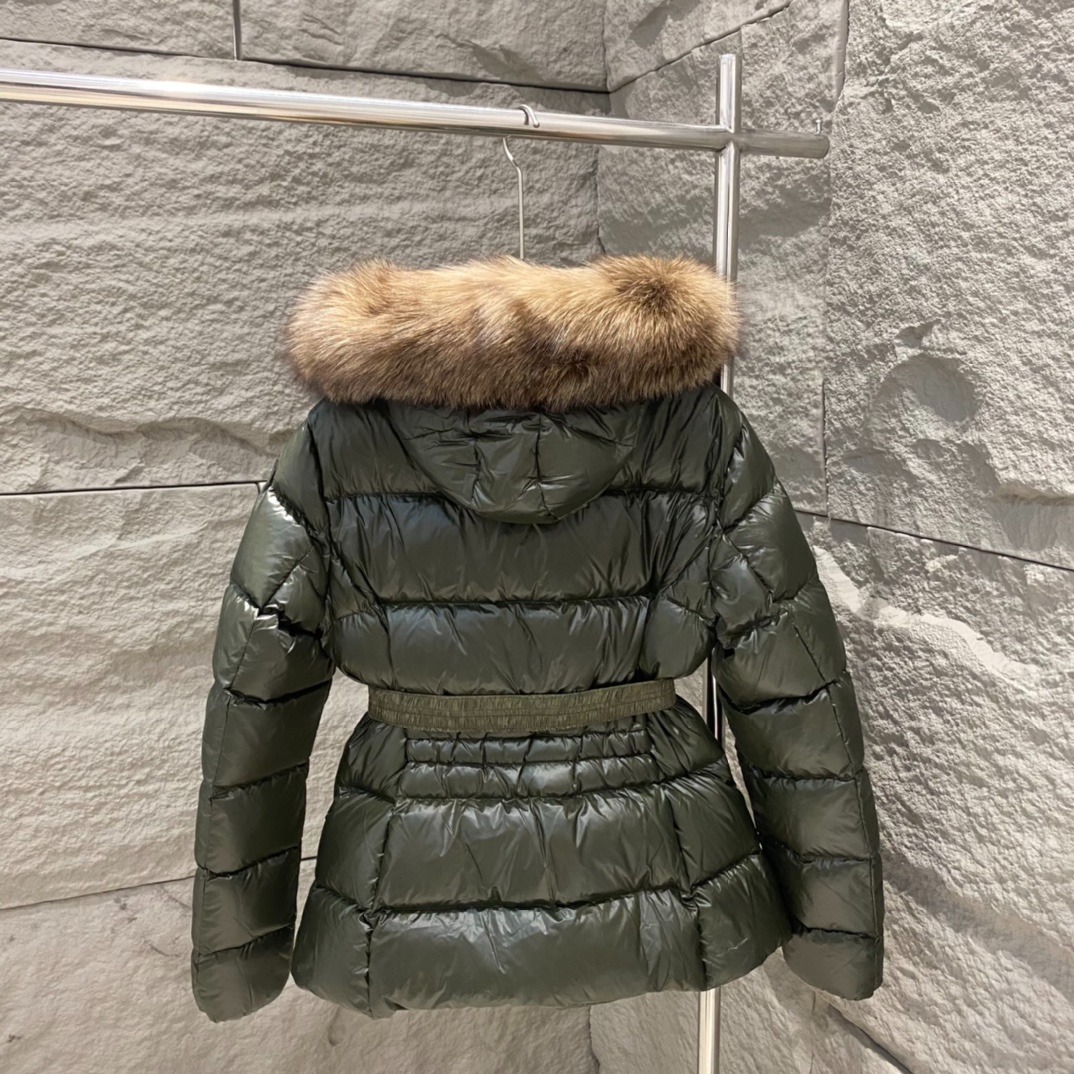 Moncler Boed Hooded Shearling-Trimmed Short Down Jacket Dark Green For Women