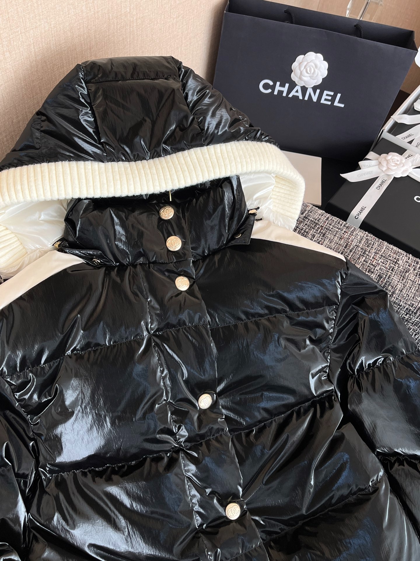 Ch**el Puffer Coat Black For Women