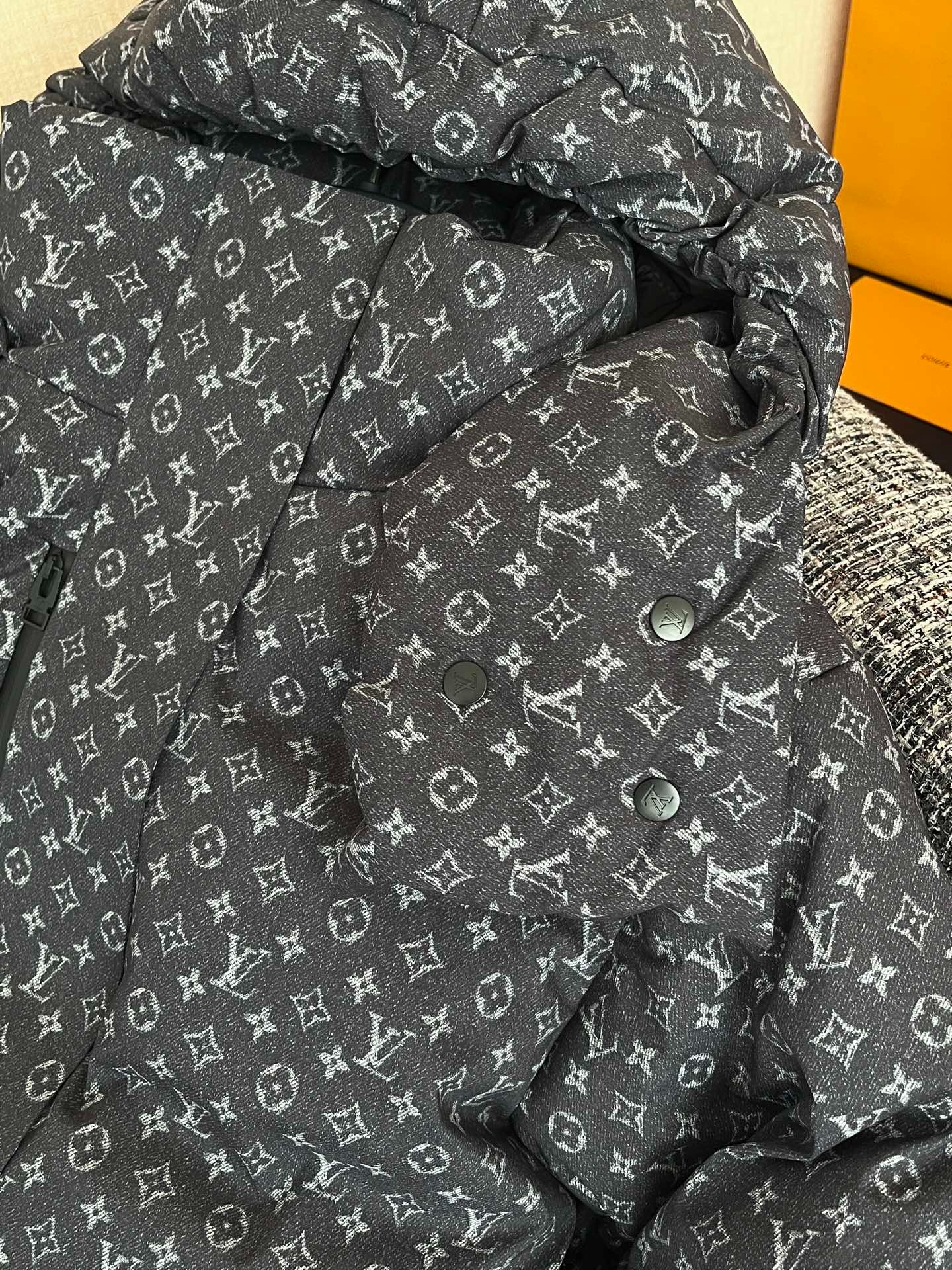 L0vis Vvtt0n Denim-Effect Monogram Ski Jacket Dark Grey For Women 1AIPGV