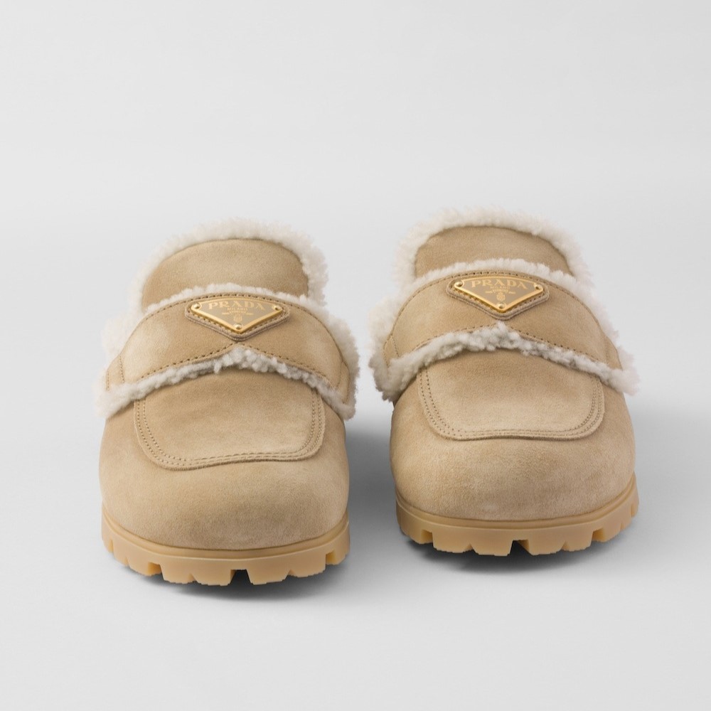 Pra*a Suede And Shearling Slippers Ecru For Women 1S711M_X0O_F0379_F_ZG20