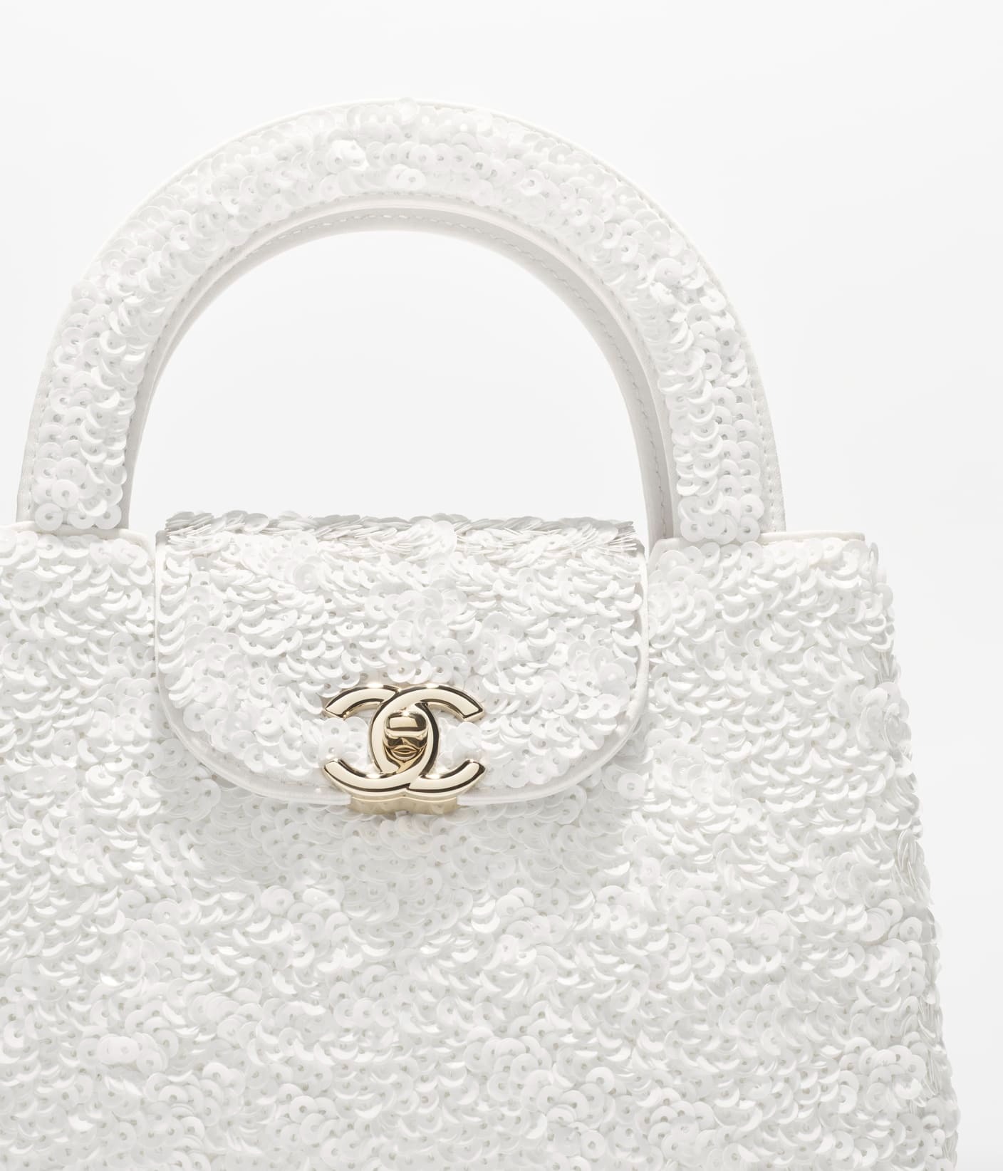 Ch**el Mini Shopping Bag Sequins Gold-Tone Metal White For Women 19cm/7.5in – AS4416-B22757-10601