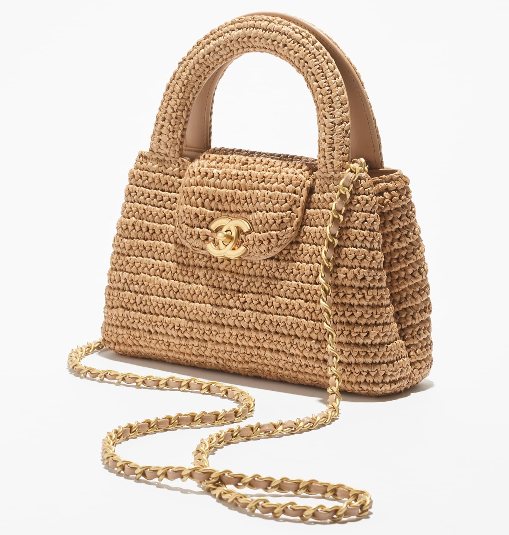 Ch**el Mini Shopping Bag Dark Beige Raffia For Women 7.5in/19cm AS4416-B22677-U5552
