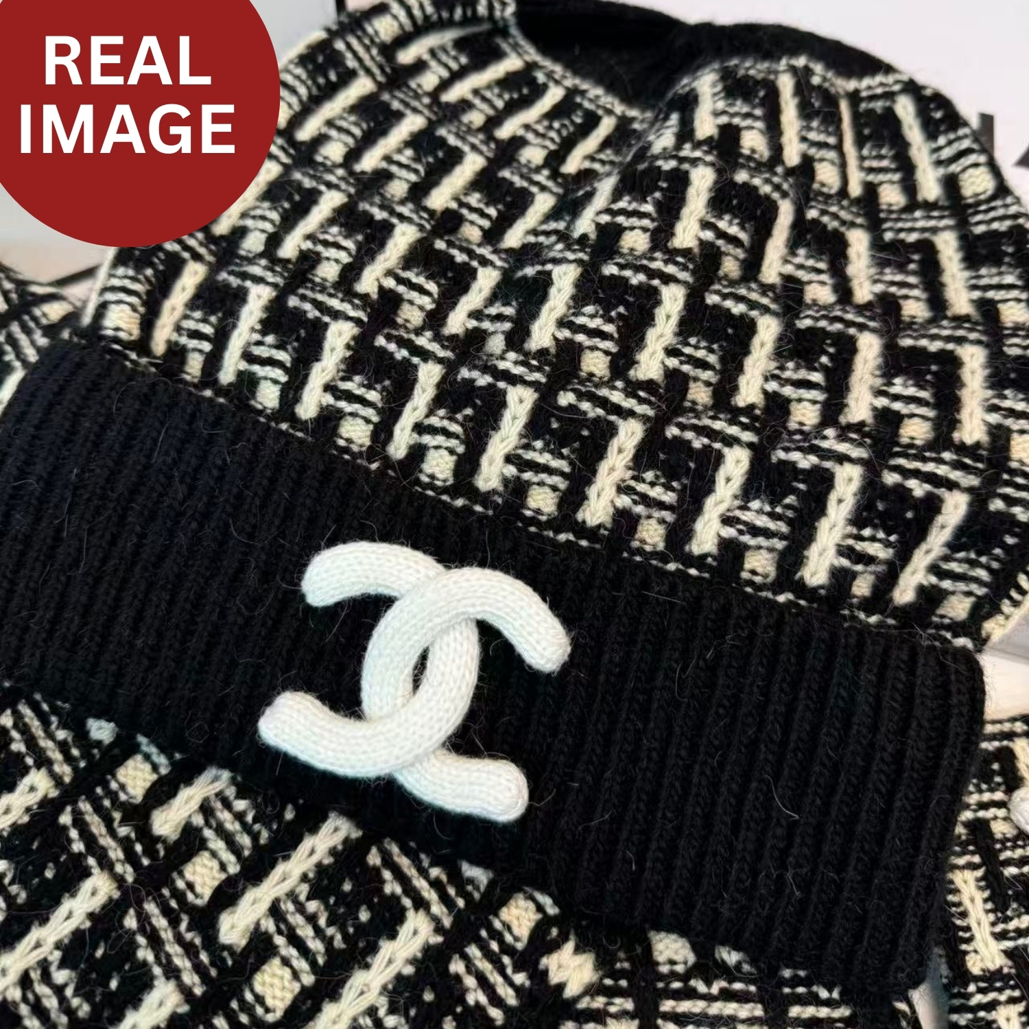 Ch**el Winter Set – Hat, Scarf And Gloves Black For Women