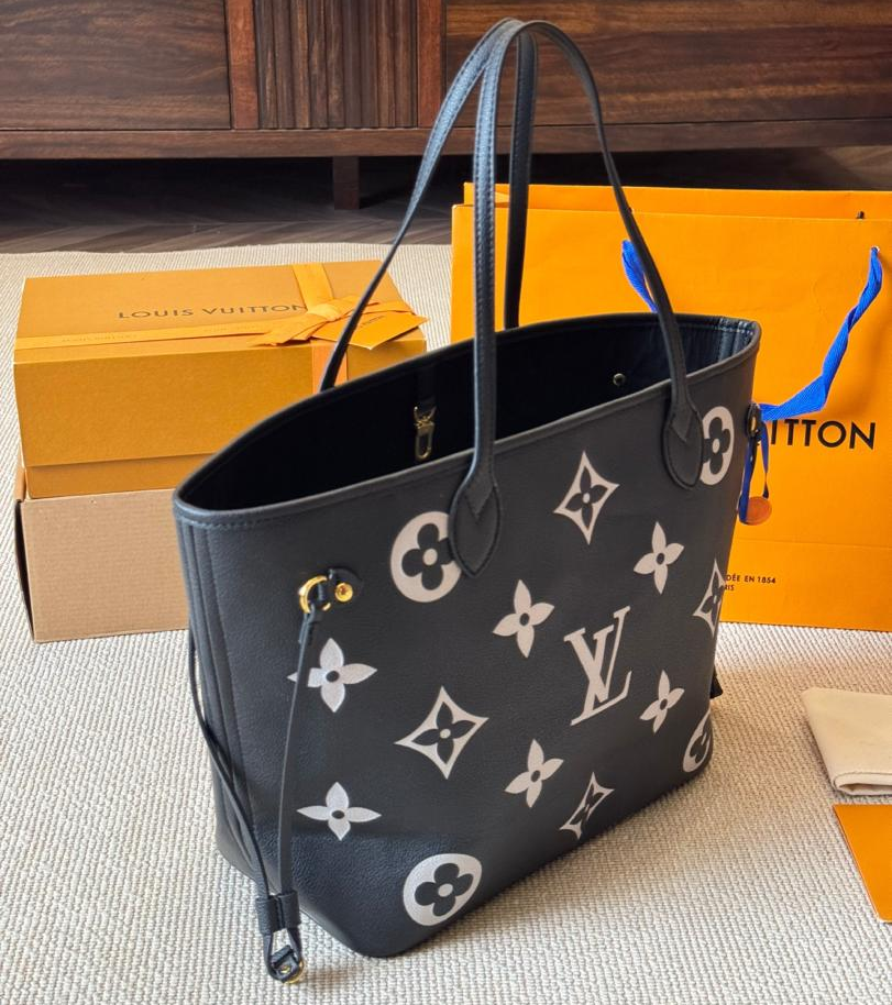 L0vis Vvtt0n Neverfull MM Tote Bag Monogram Empreinte Black/Beige For Women 31cm/12.2in M58907