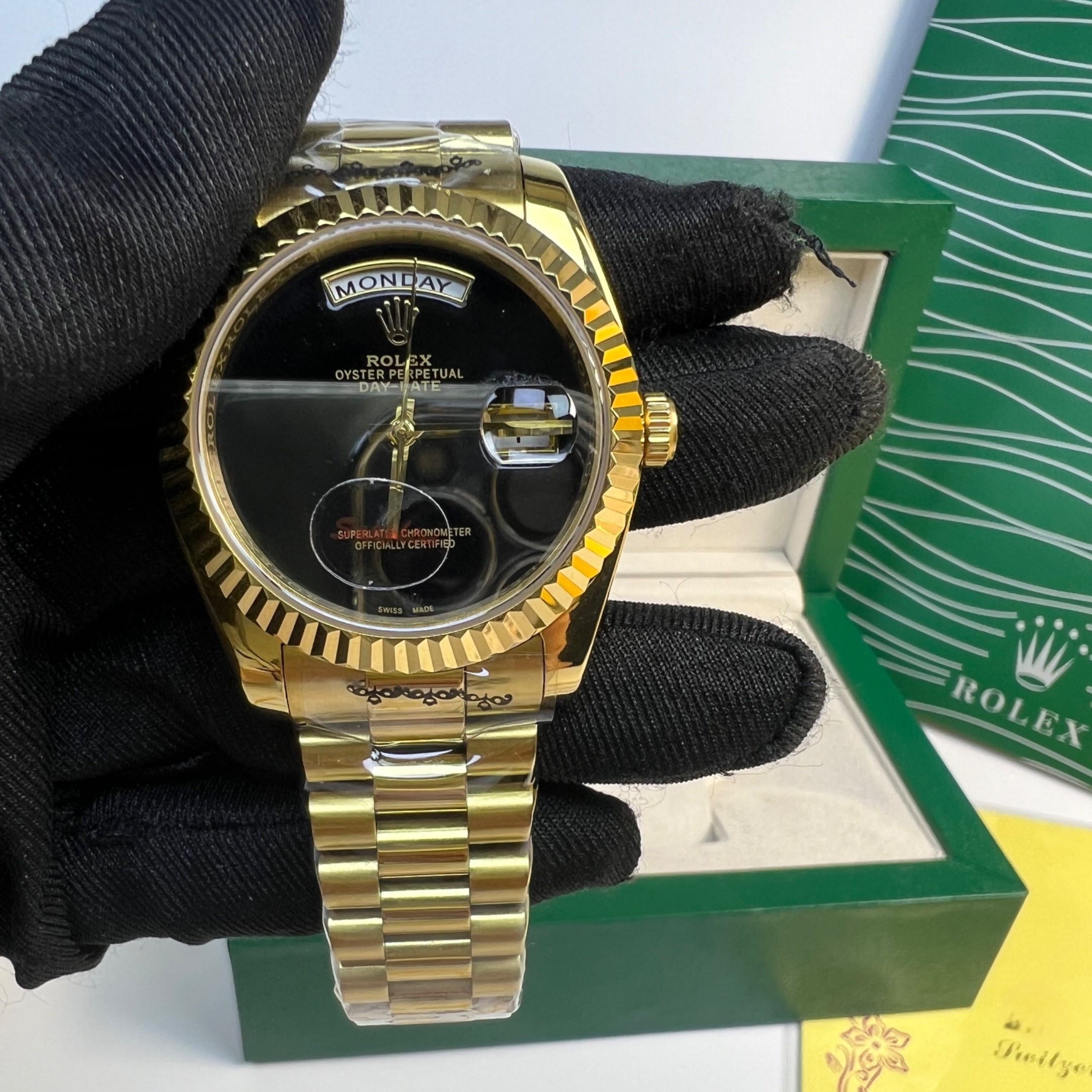 R01ex Day-Date 36 Watch Gold Toned Black Dial 36mm For Men