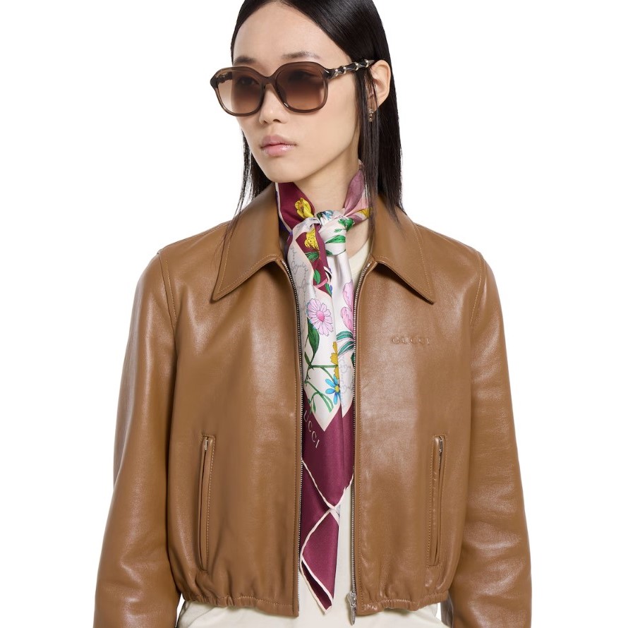 Gvc*1 Printed Silk Twill Carre Scarf Bordeaux For Women 850107 3G001 5472