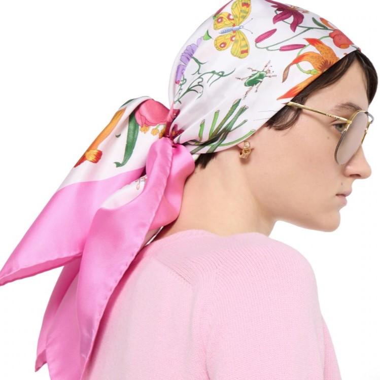 Gvc*1 Printed Silk Twill Carre Scarf Pink For Women 821061 3G001 9072