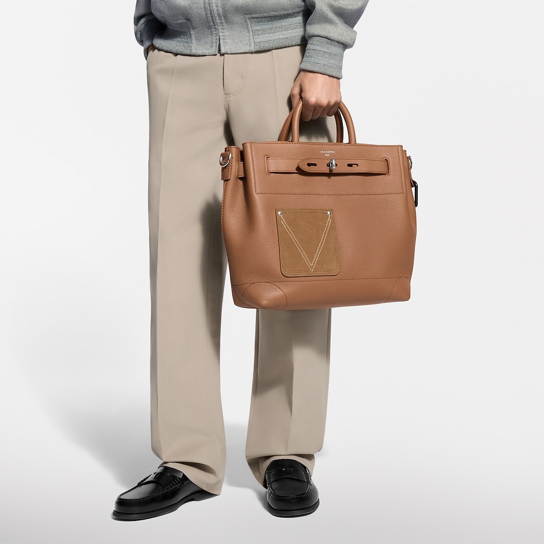 L0vis Vvtt0n Steamer 30 Top Handle Bag 12.6in/ 32cm Tan Silver Hardware For Men M26758