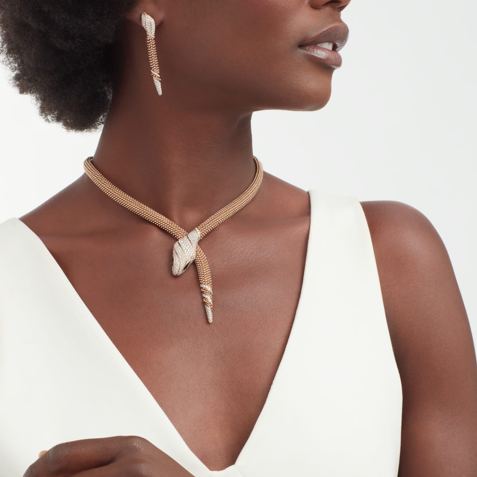 Bv1g*ai Serpenti Necklace For Women Rose Gold Hardware 358434