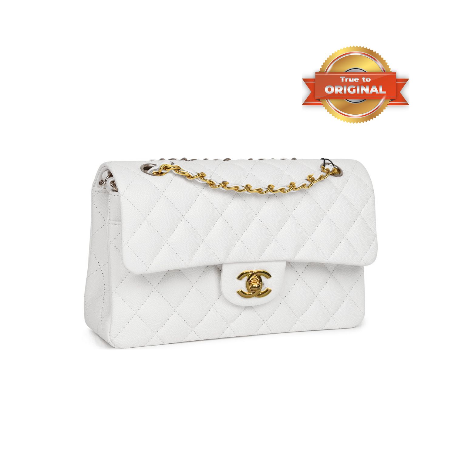 [True-to-ORIGINAL] Ch**el Small Classic Double Flap White Gold-Toned For Women 9.1in/23cm