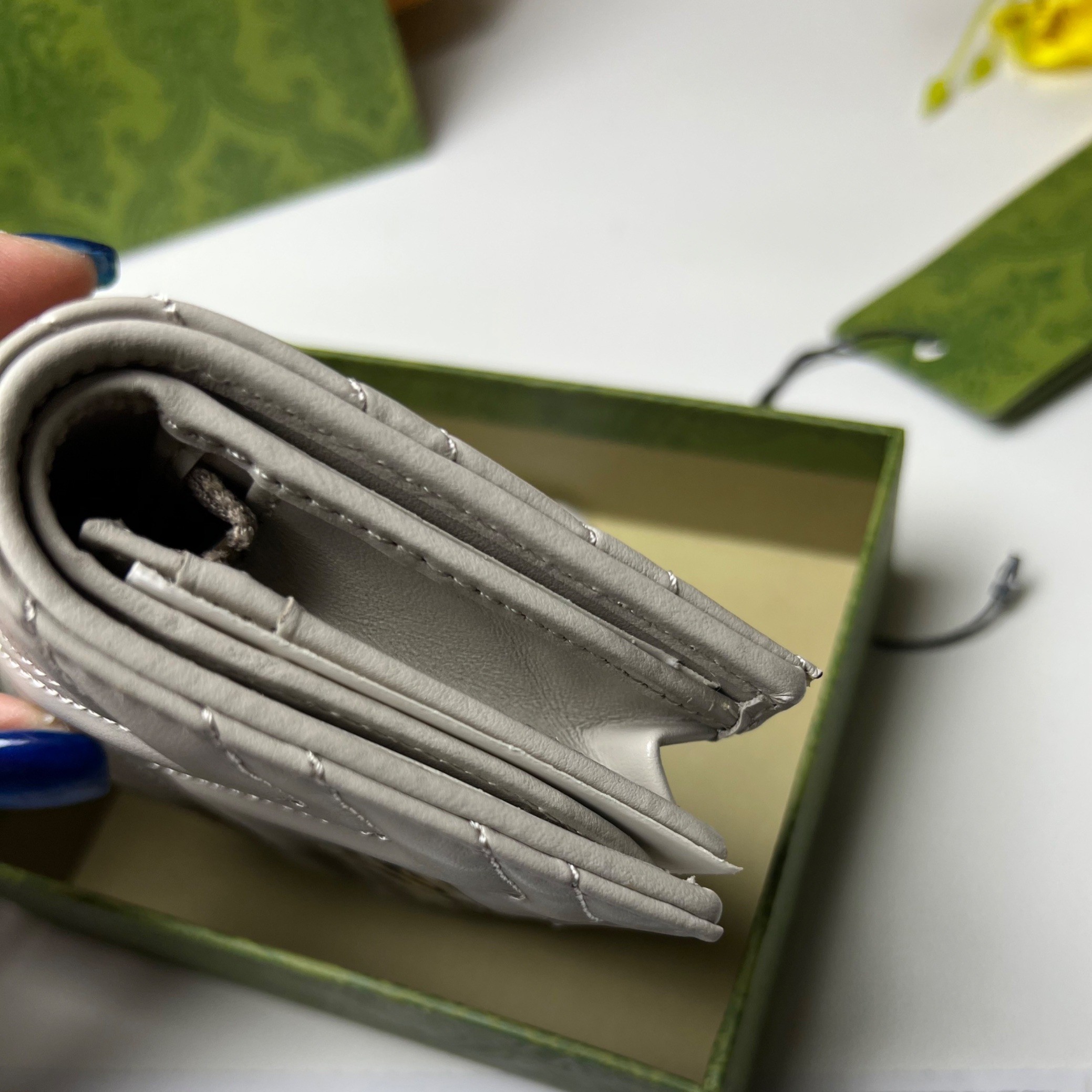 Gvc*1 GG Marmont Card Case Wallet Light Grey For 4.5in/11cm Women 466492 DTDHT 1712