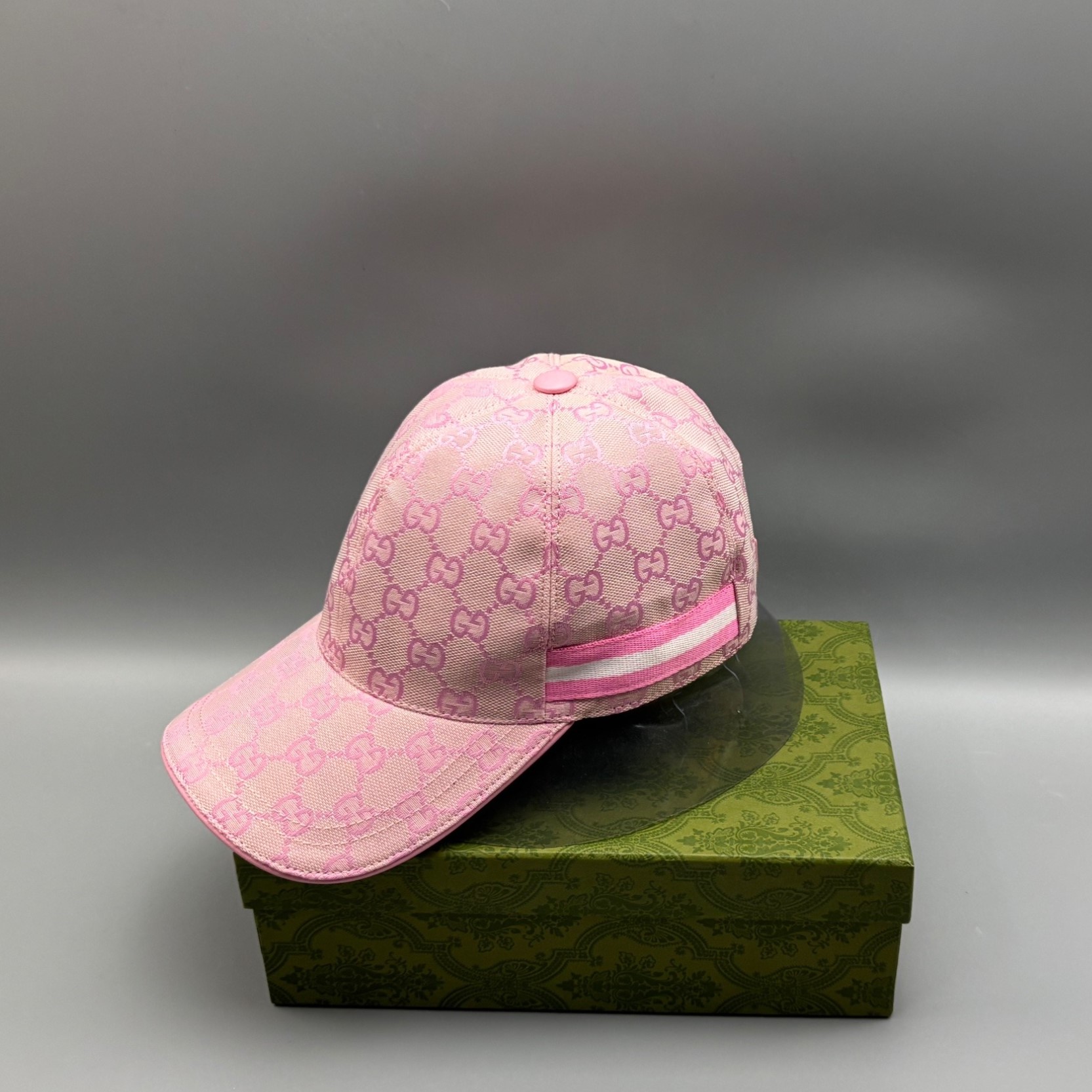 Gvc*1 Original GG Canvas Baseball Hat With Web Pink GG Hat