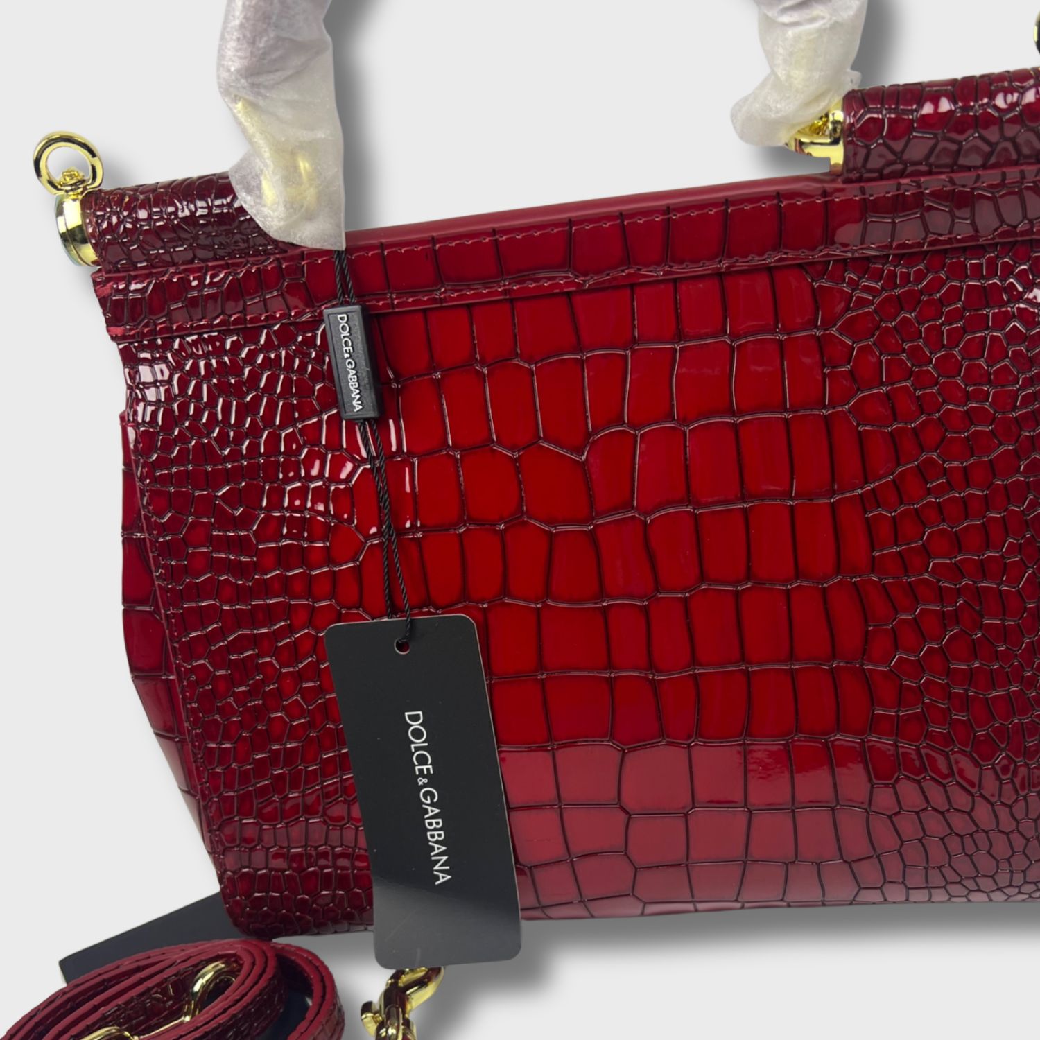 Dolce & Gabbana Medium Sicily Bag In Foiled Crocodile-Print Burgundy For Women 10.2in/26cm DG